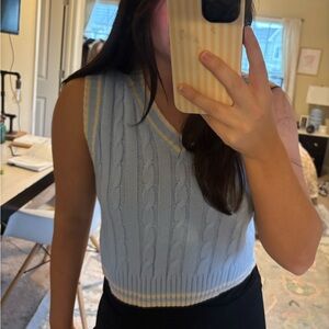 Light Blue Cable Knit Sleeveless Sweater